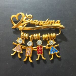 KIS Gold Tone Grandma Statement Brooch Pin